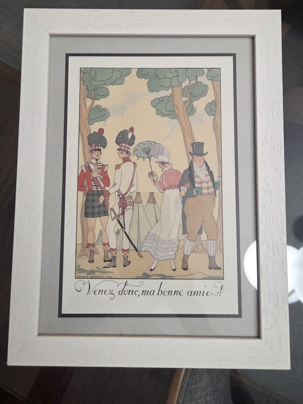 Framed Vintage Illustration Wall Art - White Frame, Gray Mat